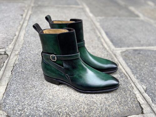 des bottines Jodhpur pour hommes patinées à la main dans un très chic vert bouteille