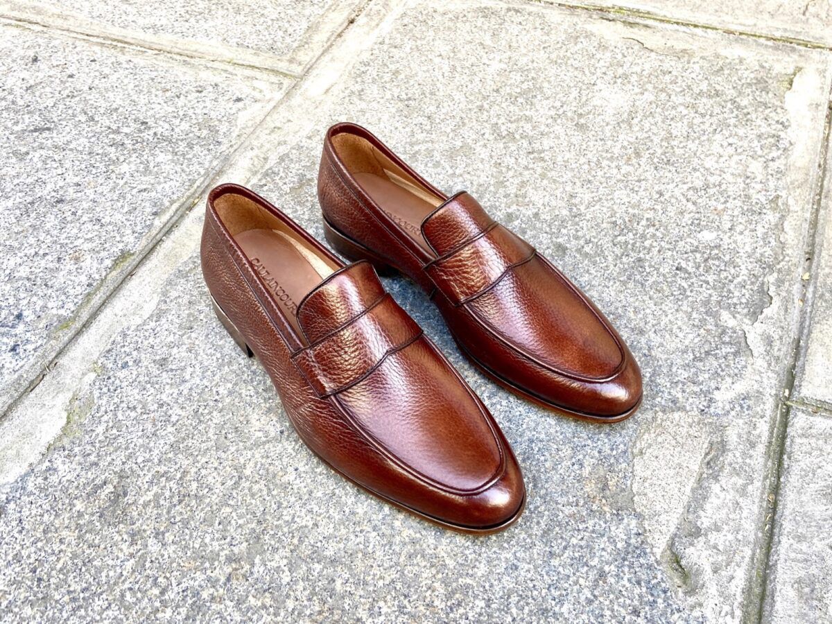 Mocassin pour hommes en cuir grainé de couleur cognac - Caulaincourt Paris