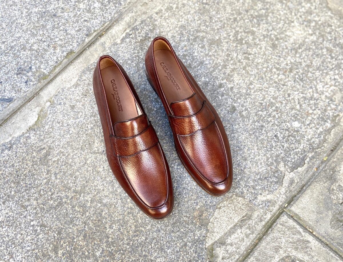 Mocassin pour hommes en cuir grainé de couleur cognac - Caulaincourt Paris