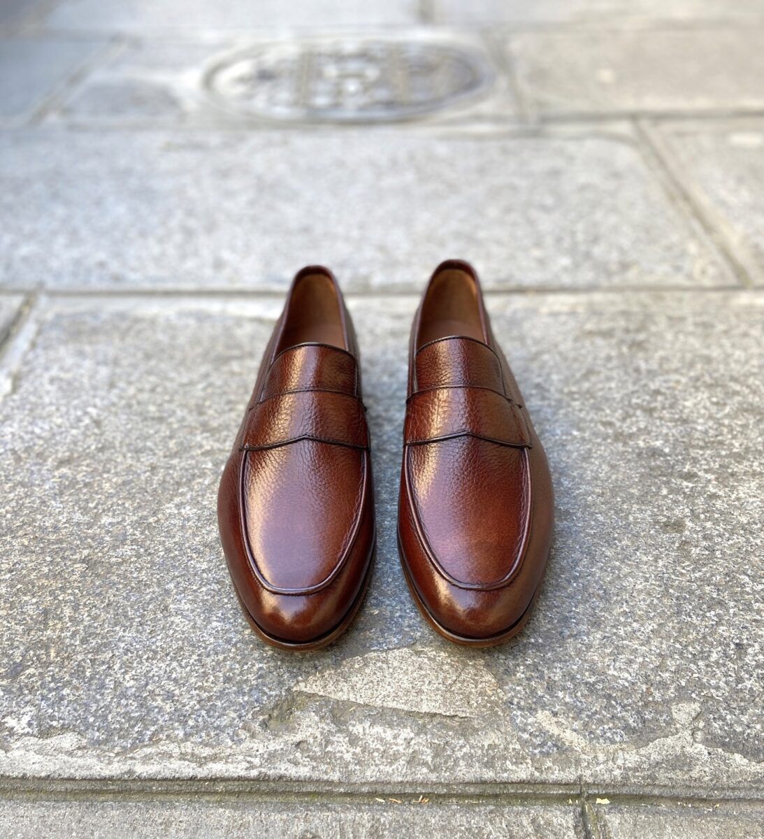 Mocassin pour hommes en cuir grainé de couleur cognac - Caulaincourt Paris